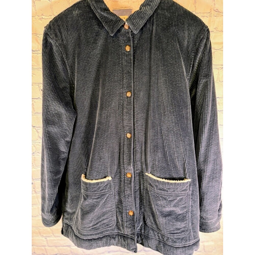LL Bean Slate Blue Sherpa Trim Cottagecore Cabincore Lightweight Jacket XL